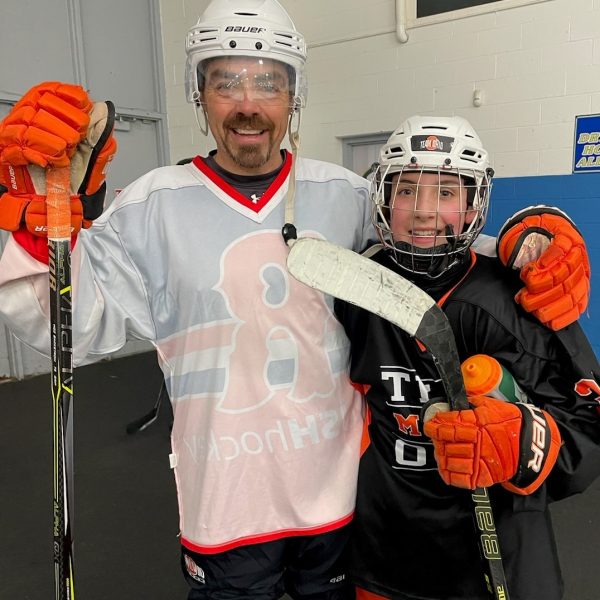 hockey with son Nolan post-injury