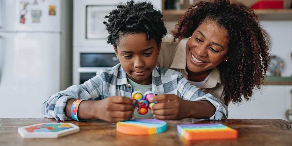 autistic son with mom