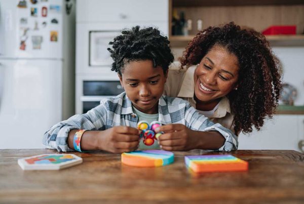 autistic son with mom