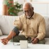 older man taking blood pressure